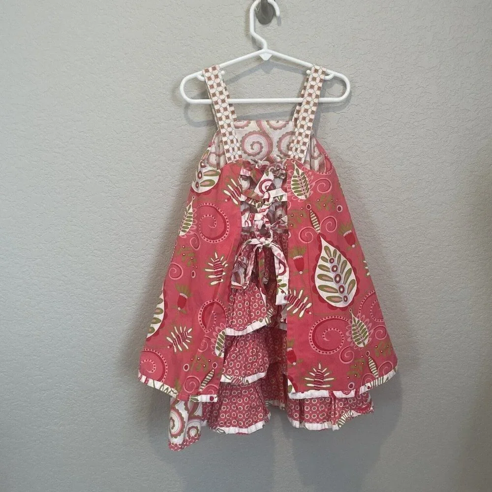 Jelly the Pug Dress Girls Size 6 Multicolor Tiered Ruffles sleeveless leaf